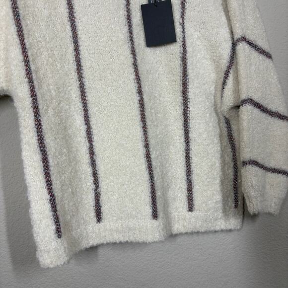 Leo & Sage Small Metallic Iridescent Stripe Sweater Cream Crew Neck Long Sleeves - Picture 5 of 7